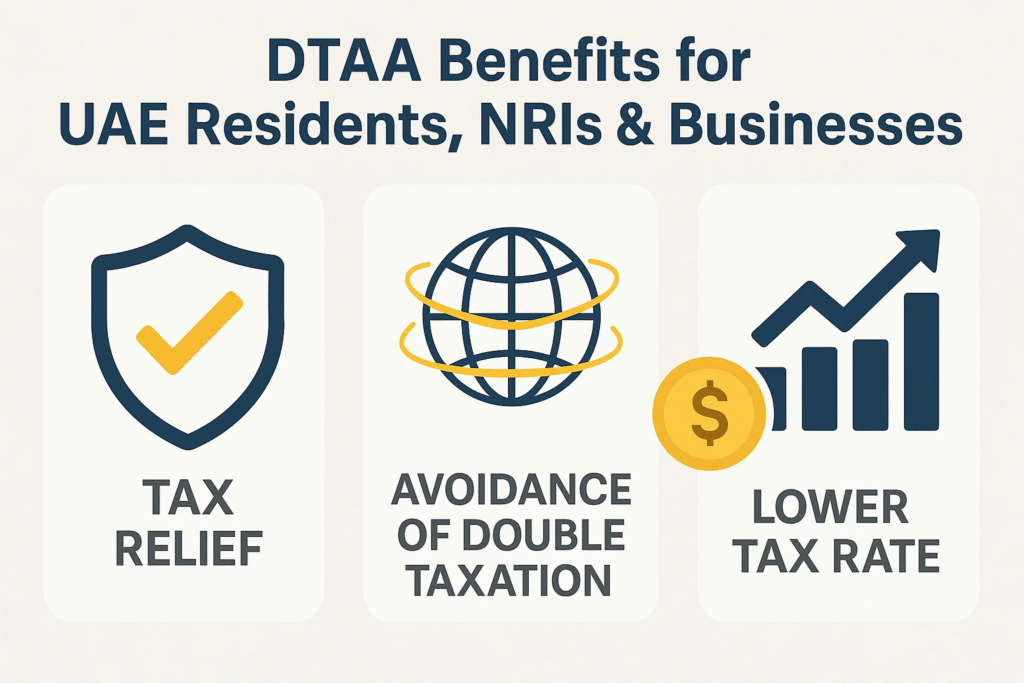 بالنسبة للمقيمين في الإمارات، بما في ذلك الهنود غير المقيمين (NRIs) والشركات ذات النشاط العالمي، توفر اتفاقية تجنب الازدواج الضريبي (DTAA) مزايا مالية وتشغيلية كبيرة. يمكن للأفراد تجنّب فرض الضرائب مرتين على نفس الدخل، مما يضمن عوائد أفضل على الاستثمارات الأجنبية، الرواتب، أو دخل الإيجار. أما بالنسبة للشركات، فتساهم أحكام DTAA في تقليل ضرائب الاقتطاع على المدفوعات الدولية — مثل الأرباح، الإتاوات، أو الفوائد — مما يجعل العمليات العابرة للحدود أكثر كفاءة ضريبية. سواء كنت موظفًا مغتربًا، فردًا من أصحاب الثروات العالية، أو شركة متعددة الجنسيات، فإن الاستفادة من مزايا DTAA تعني الاحتفاظ بجزء أكبر من أرباحك مع الالتزام الكامل بالقوانين الضريبية. **شركة Tulpar Global Taxation Services** تضمن لك الاستفادة الكاملة من كل ميزة تستحقها — دون أي تعقيد أو لبس.