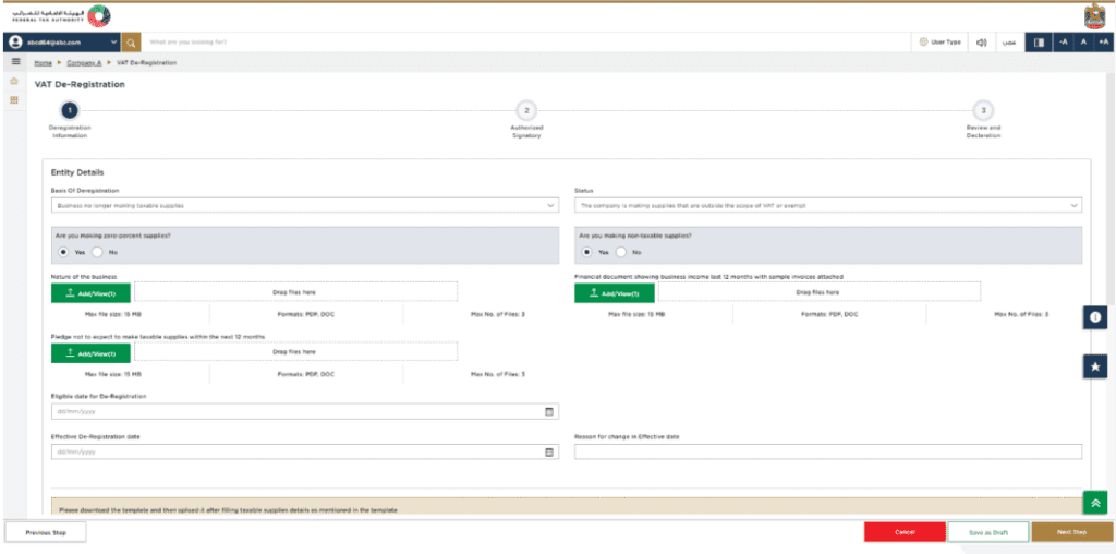 VAT Deregistration application in UAE